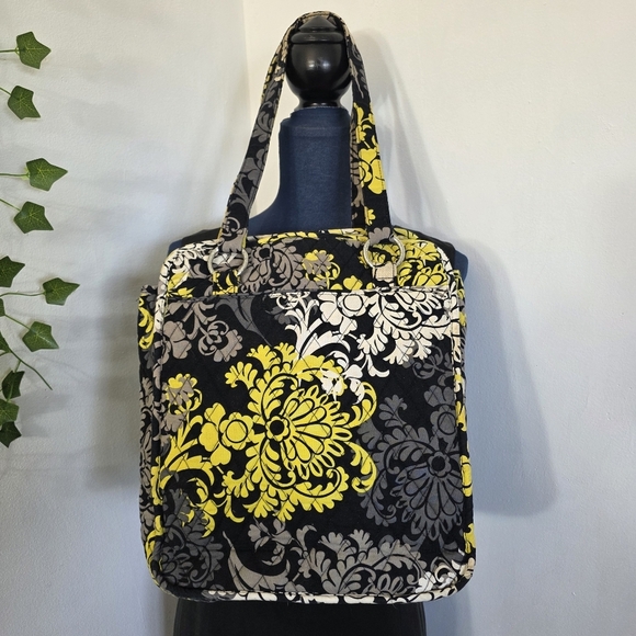 Retired Vera Bradley Baroque Large Tote Bag Black White Yellow - Picture 3 of 13